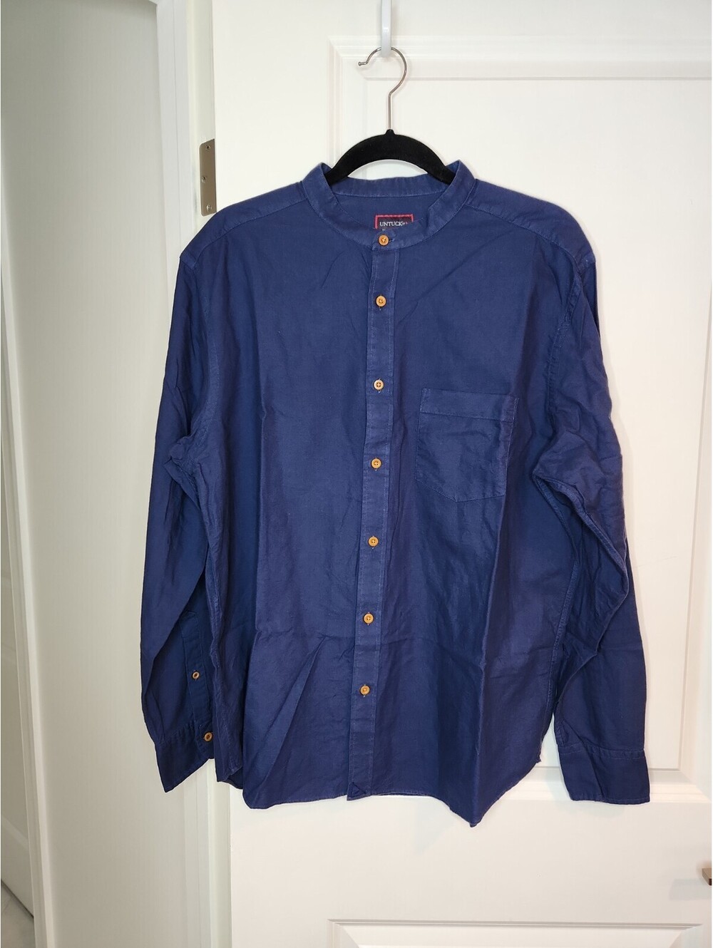 UNTUCKit Button Down Shirt Mens XL Blue Mandarin Collar Cotton Band Collar